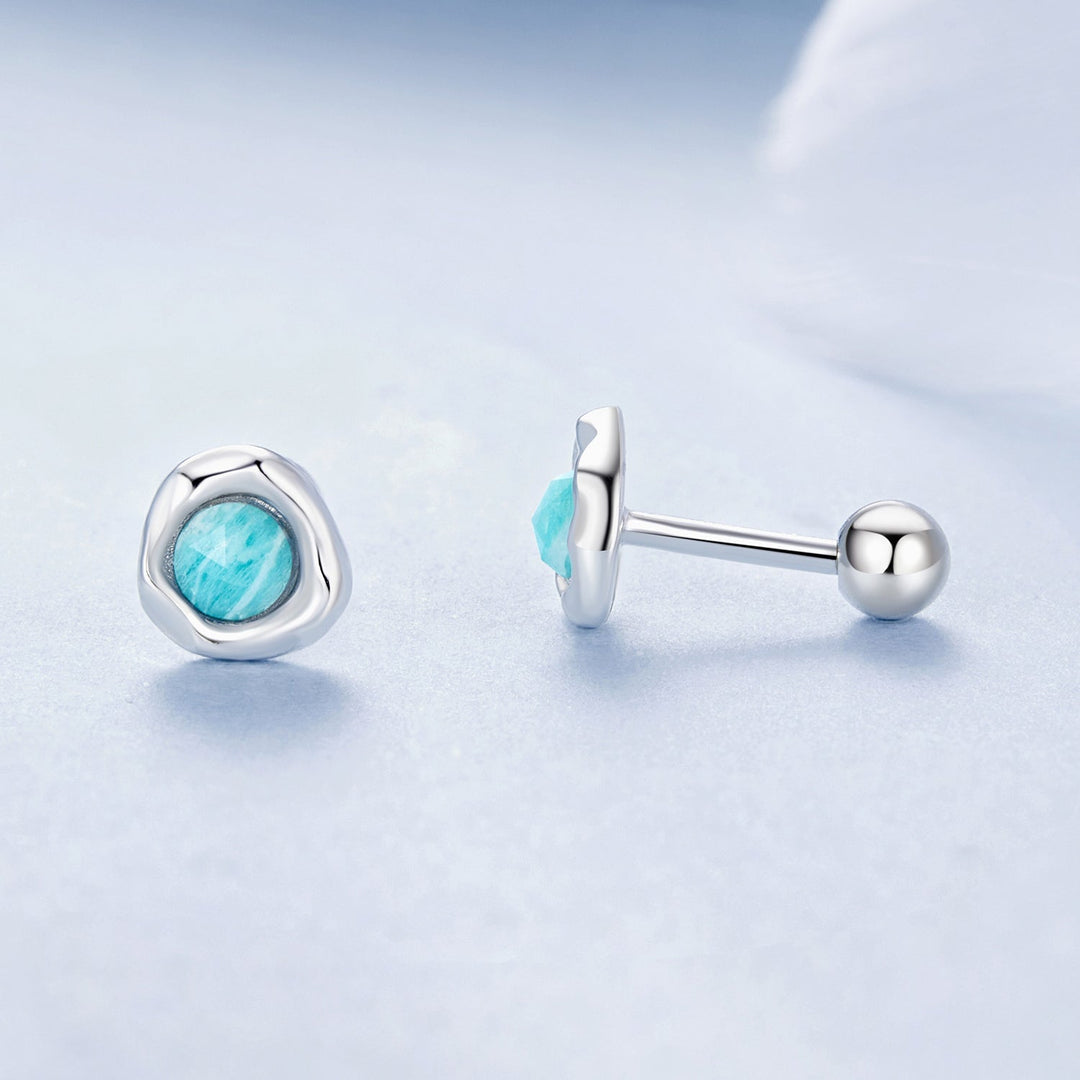 925 Sterling Silver Amazonite Earrings 0.55cm Plated White Gold for Women