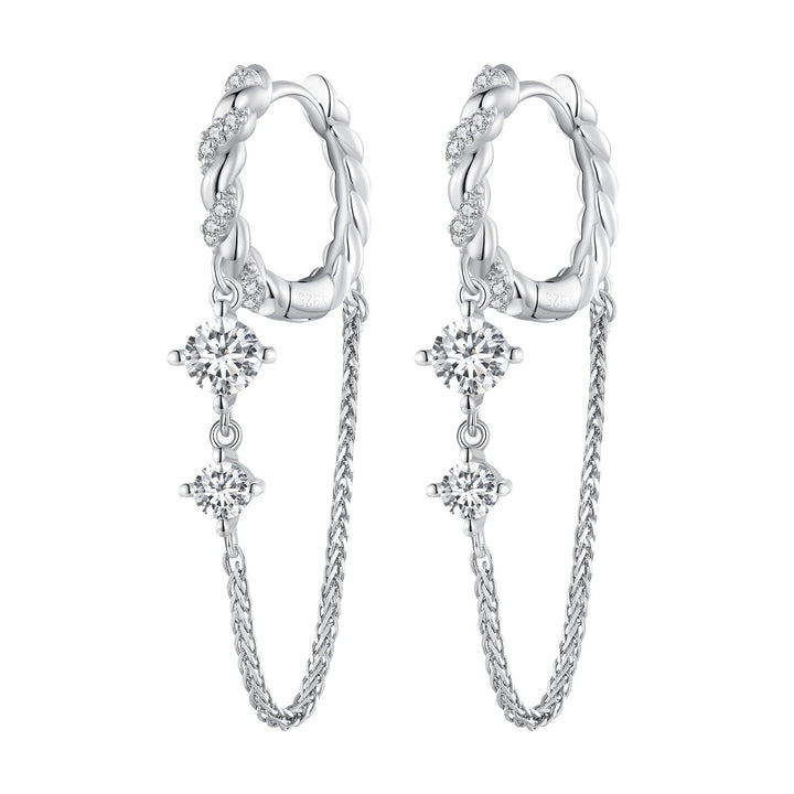 925 Sterling Silver Earrings with Pavé Setting CZ, 34*6mm for Women