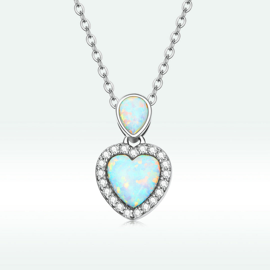 925 Sterling Silver Genuine Translucent Opal Necklace with CZ for Women