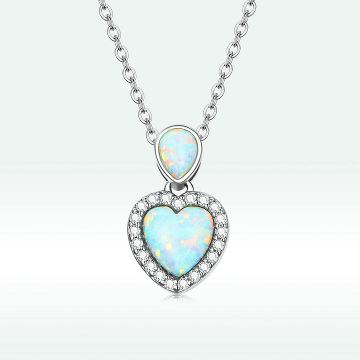 925 Sterling Silver Genuine Translucent Opal Necklace with CZ for Women