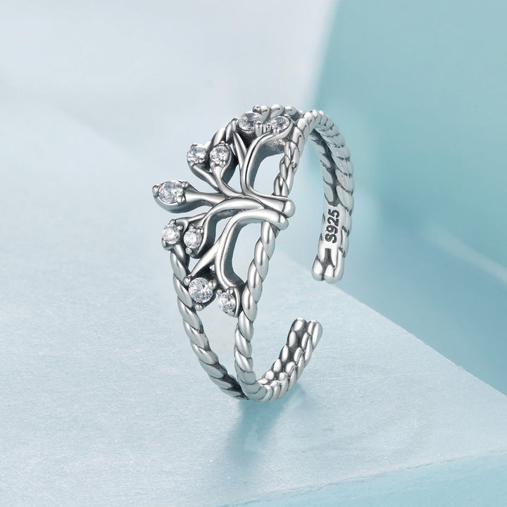 925 Sterling Silver Oxidized Pavé CZ Ring for Women