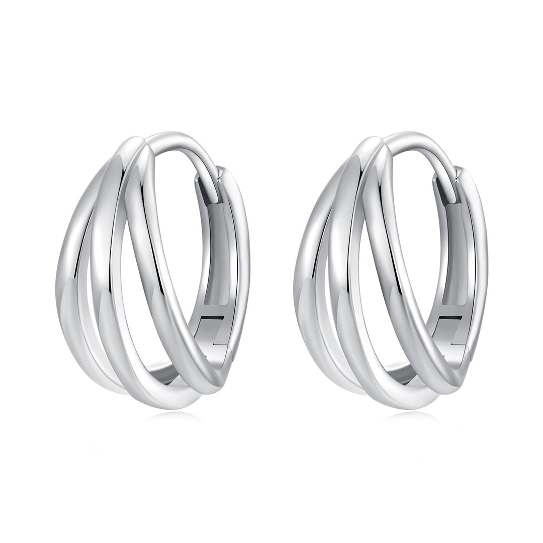 925 Sterling Silver Earrings with White Gold Plating, 1.3*0.6 cm, For Women