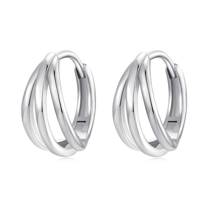 925 Sterling Silver Earrings with White Gold Plating, 1.3*0.6 cm, For Women