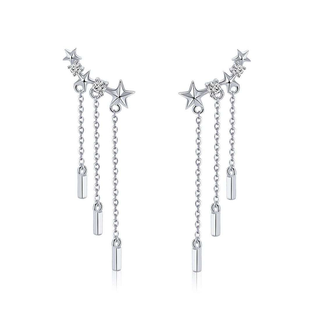 925 Sterling Silver Plated Platinum Pavé Setting CZ Earrings 3.4*0.7cm for Women