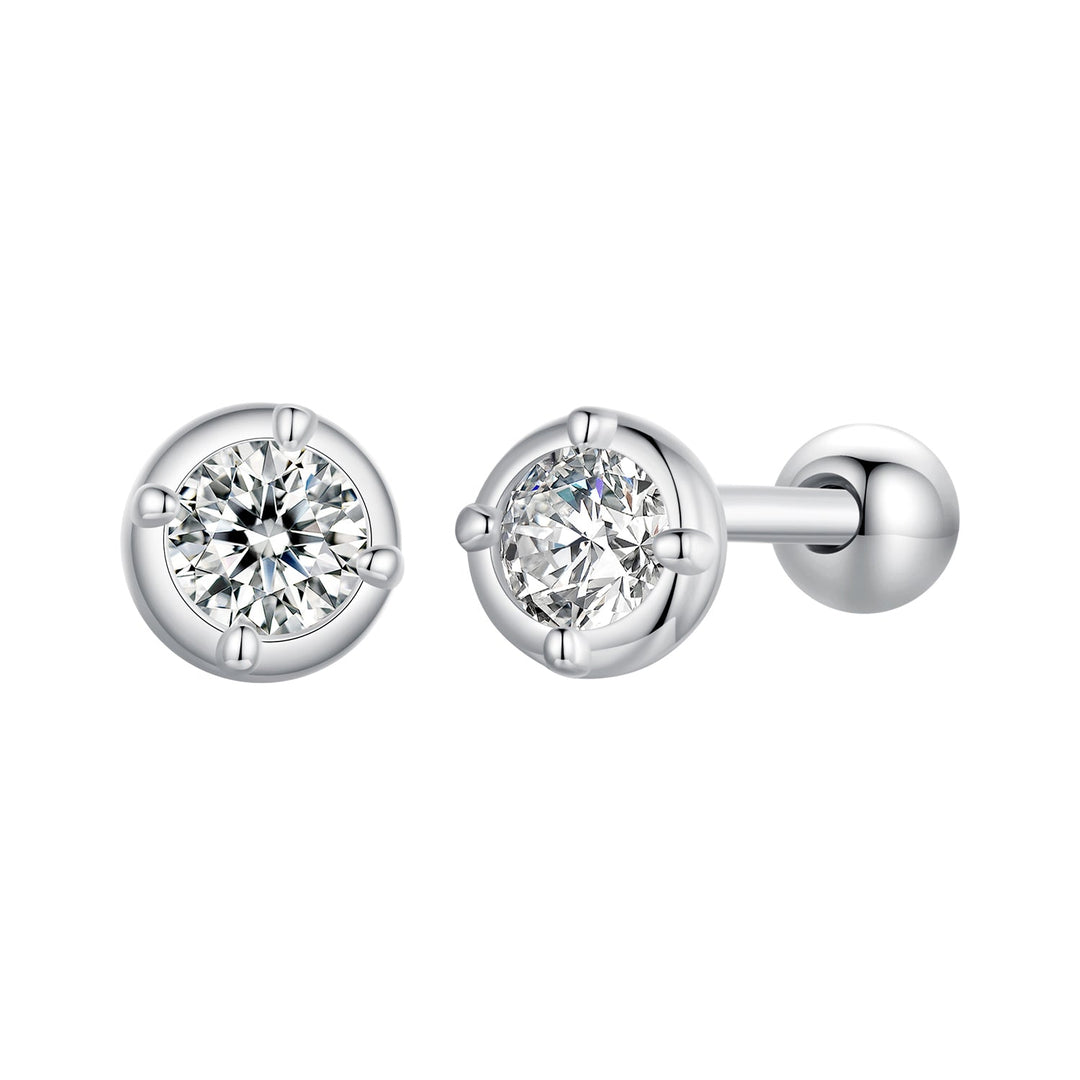 925 Sterling Silver 4mm Moissanite Earrings with Platinum Plating for Women