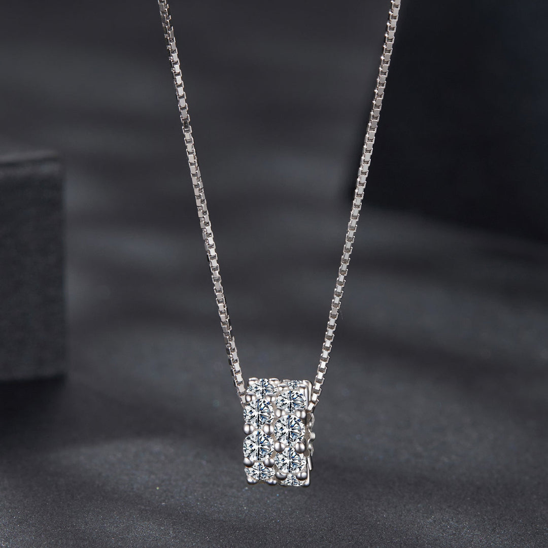 925 Sterling Silver &amp; Moissanite Necklace, 40+5cm Length, White Gold Plated, Women&