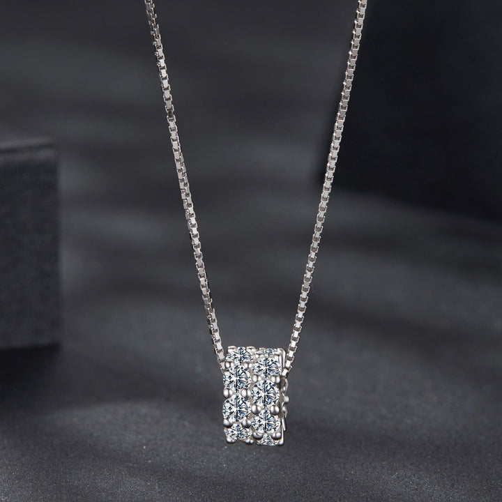 925 Sterling Silver &amp; Moissanite Necklace, 40+5cm Length, White Gold Plated, Women&