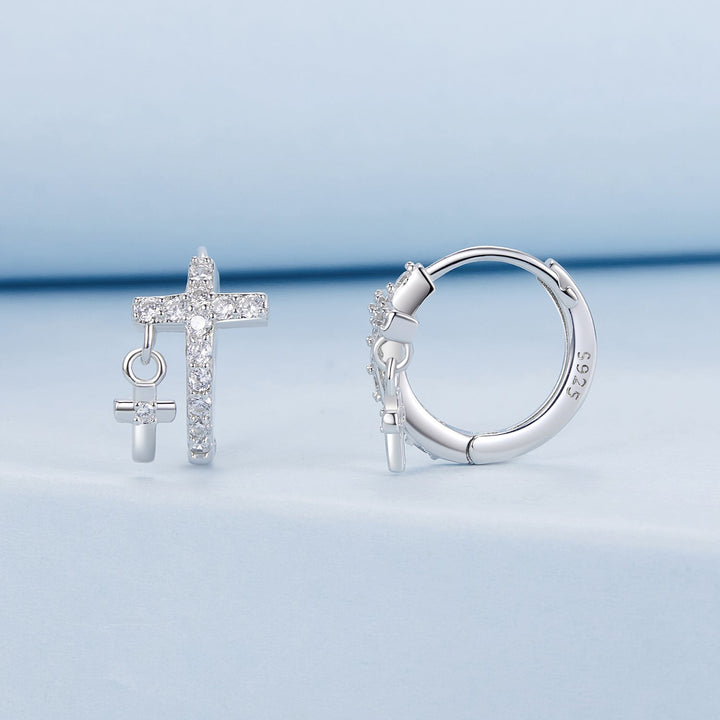 925 Sterling Silver Earrings with Pavé Setting CZ in White Gold, Size 13*8mm for Women