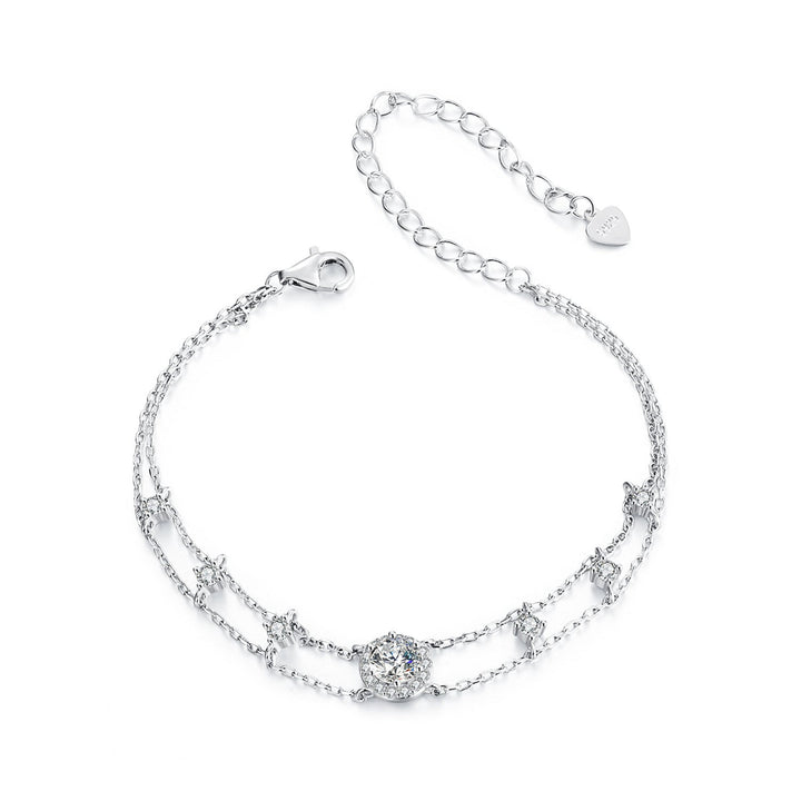 925 Sterling Silver 5.0mm Moissanite Bracelet with CZ and White Gold Plating for Women