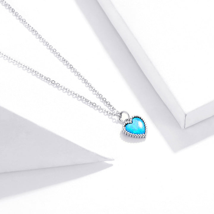 925 Sterling Silver Plated Translucent Opal Necklace 45cm for Women