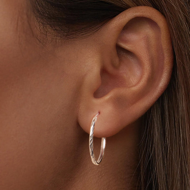 925 Sterling Silver Earrings for Women - White Gold Plated, 2.3x0.2 cm