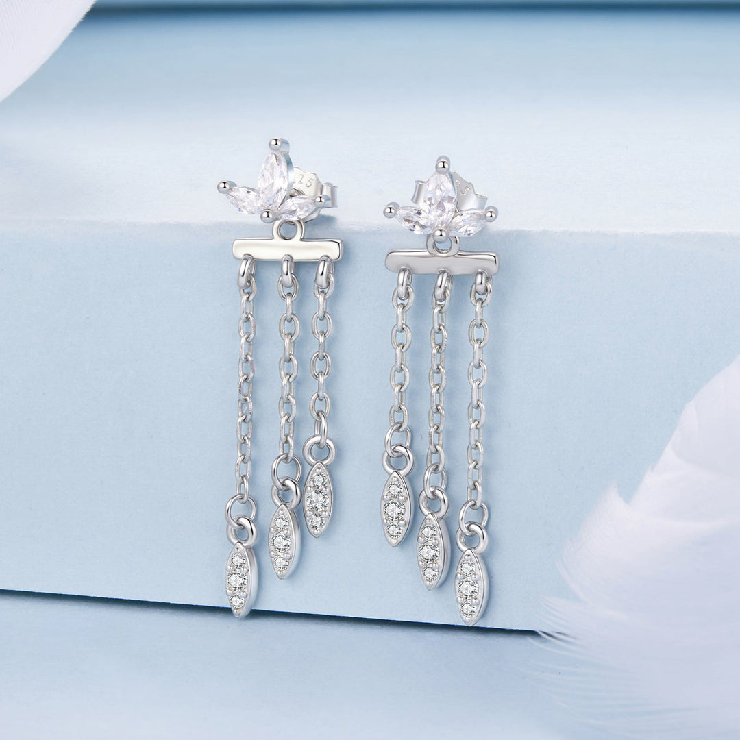 925 Sterling Silver Earrings with White Gold Plating and CZ