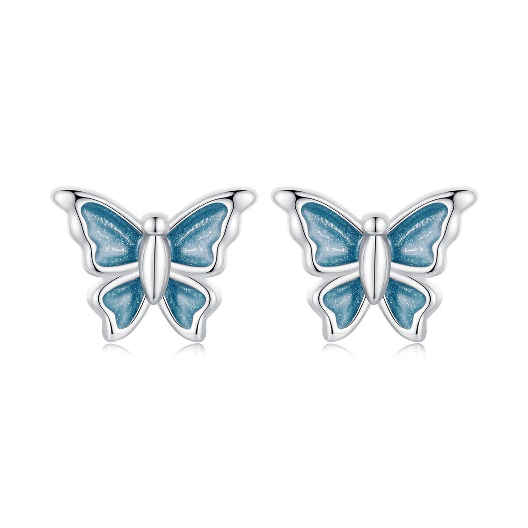 S925 Sterling Silver Earrings with Enamel Process, 6*8mm, Plated Platinum for Women