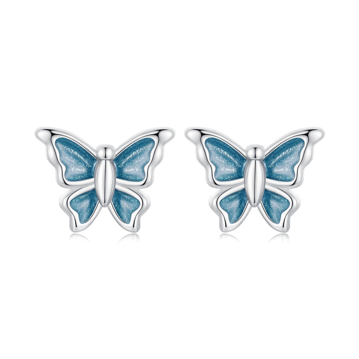 S925 Sterling Silver Earrings with Enamel Process, 6*8mm, Plated Platinum for Women