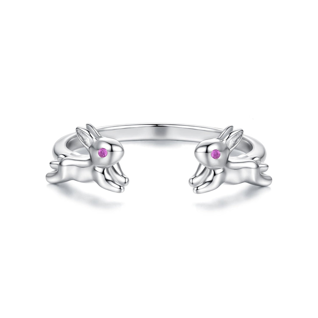 925 Sterling Silver Rabbit Ring with Pavé Setting CZ in White Gold for Women