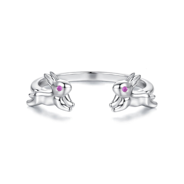 925 Sterling Silver Rabbit Ring with Pavé Setting CZ in White Gold for Women