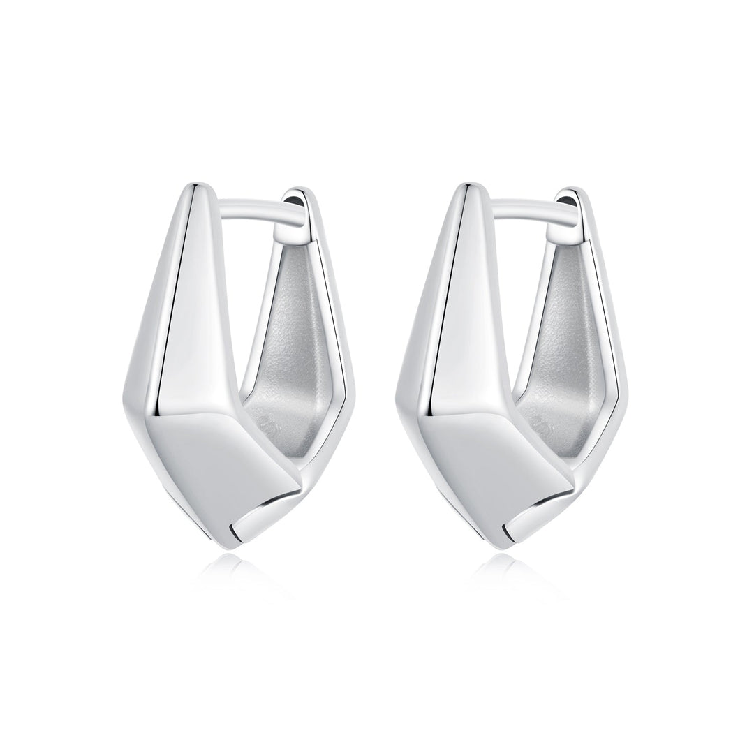 925 Sterling Silver White Gold Plated Earrings 14x6.5mm for Women