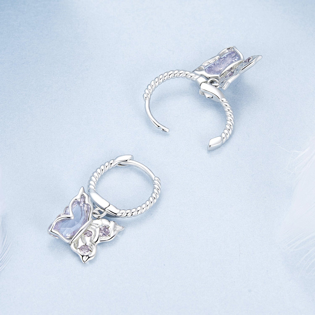 925 Sterling Silver Earrings with Pavé Setting CZ and Transparent Glass for Women