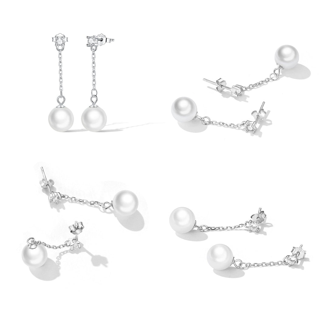 925 Sterling Silver Earrings with Pavé Setting CZ &amp; Quality Shell Pearl