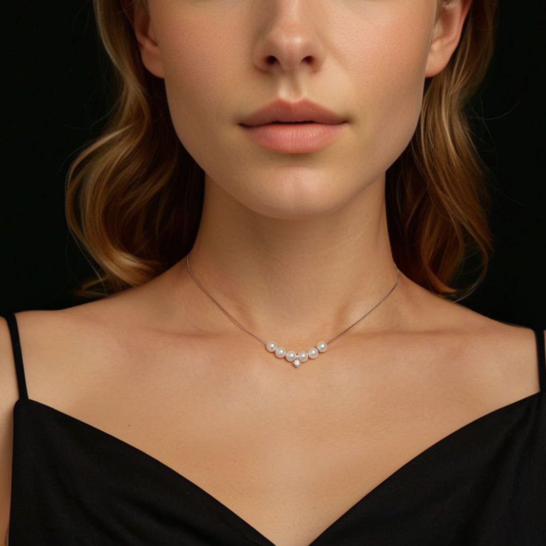 925 Sterling Silver Moissanite &amp; Quality Shell Pearl Adjustable Necklace for Women