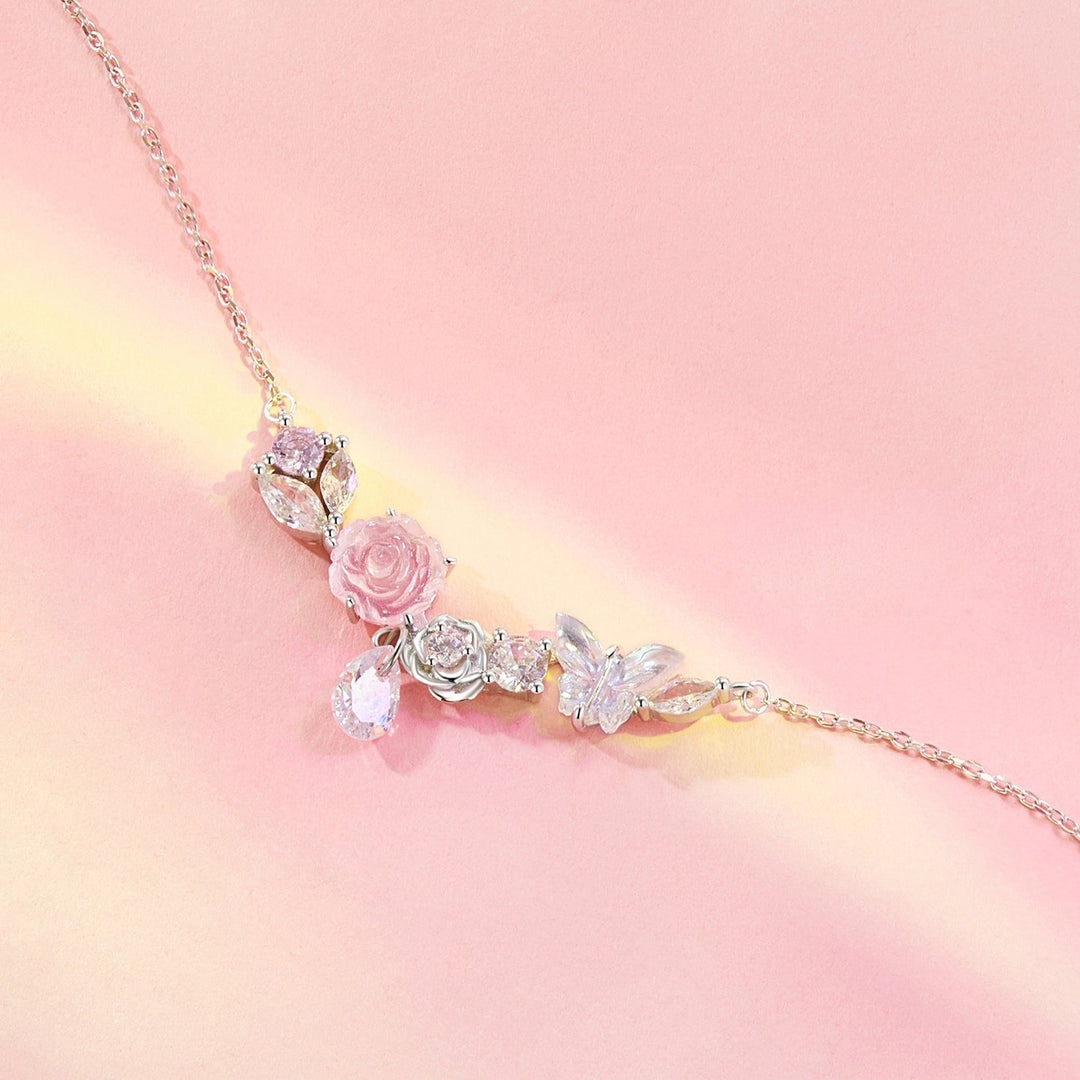 925 Sterling Silver Necklace with CZ &amp; Resin Pendant, 18x39mm, Plated with White Gold
