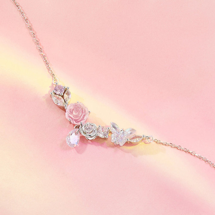 925 Sterling Silver Necklace with CZ &amp; Resin Pendant, 18x39mm, Plated with White Gold