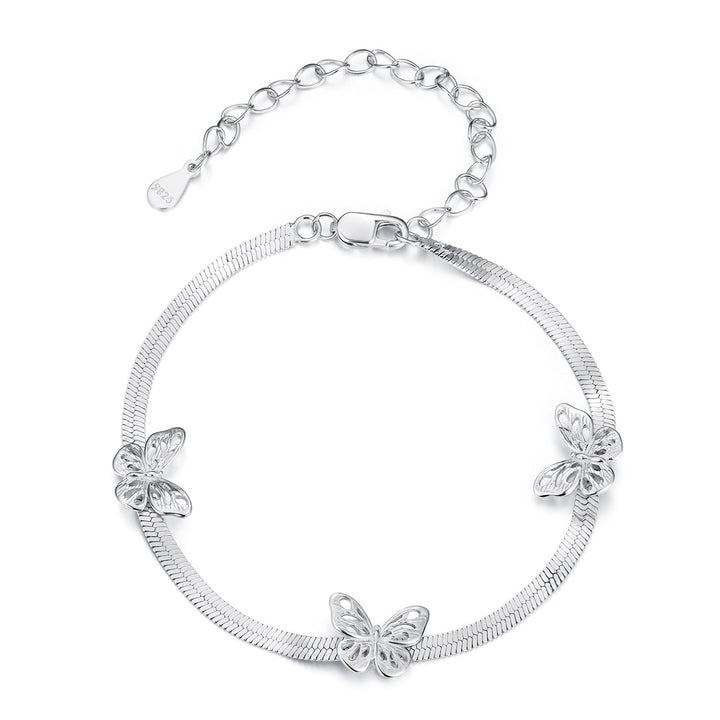 925 Sterling Silver Plated White Gold Adjustable Bracelet for Women