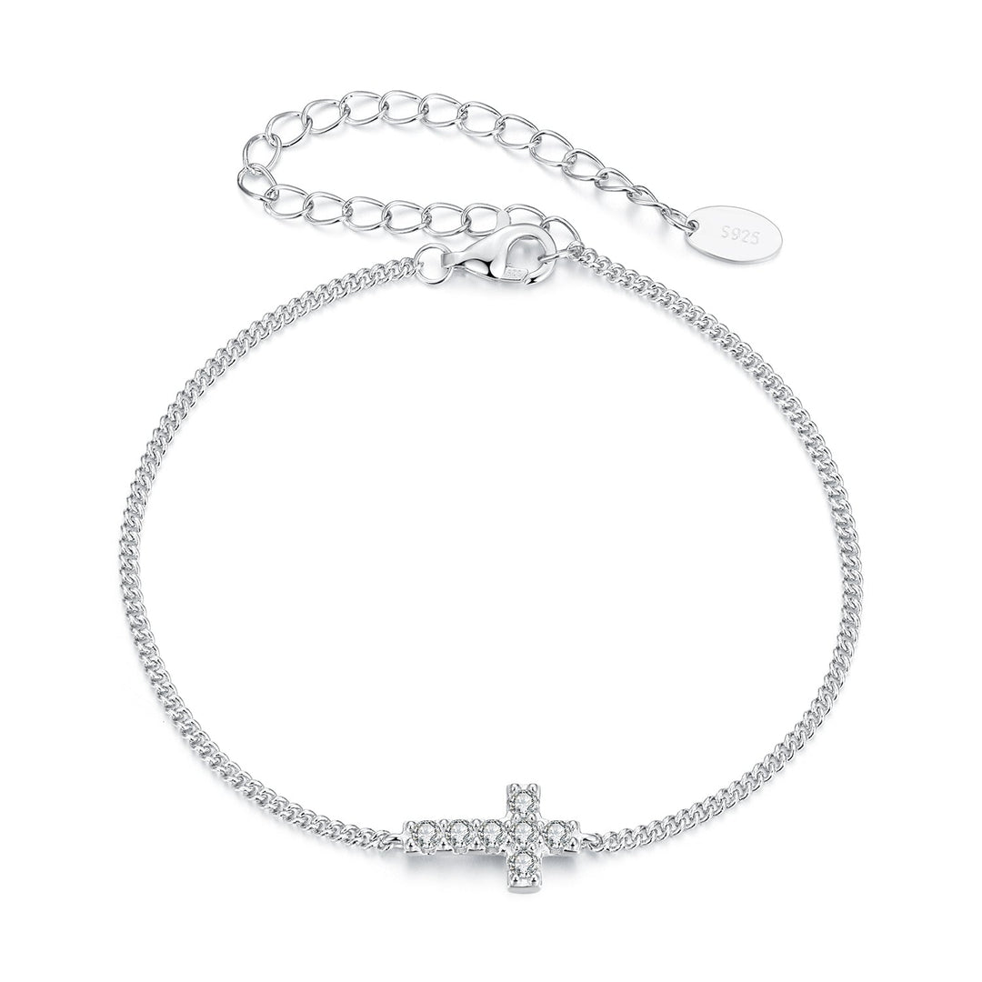 925 Sterling Silver Moissanite Bracelet 15+6cm, Plated White Gold, for Women