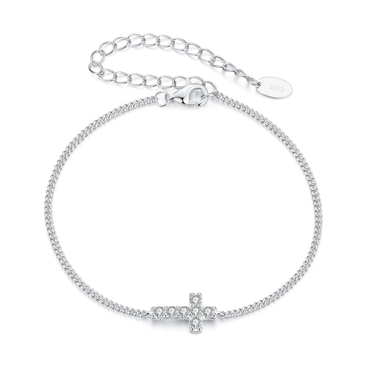 925 Sterling Silver Moissanite Bracelet 15+6cm, Plated White Gold, for Women