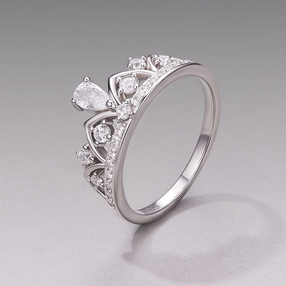 925 Sterling Silver Pavé Setting CZ White Gold Plated Ring Size 6 for Women