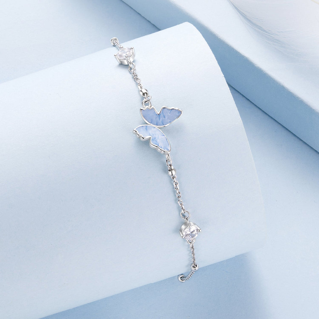 925 Sterling Silver White Gold Plated Bracelet with Enamel and CZ - 15+6cm Length