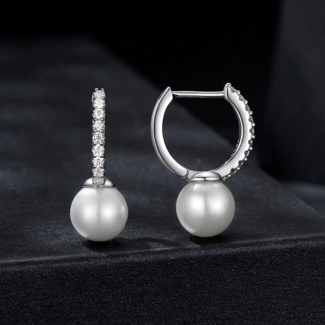 925 Sterling Silver Moissanite 0.15 Carat Earrings with Quality Shell Pearl for Women