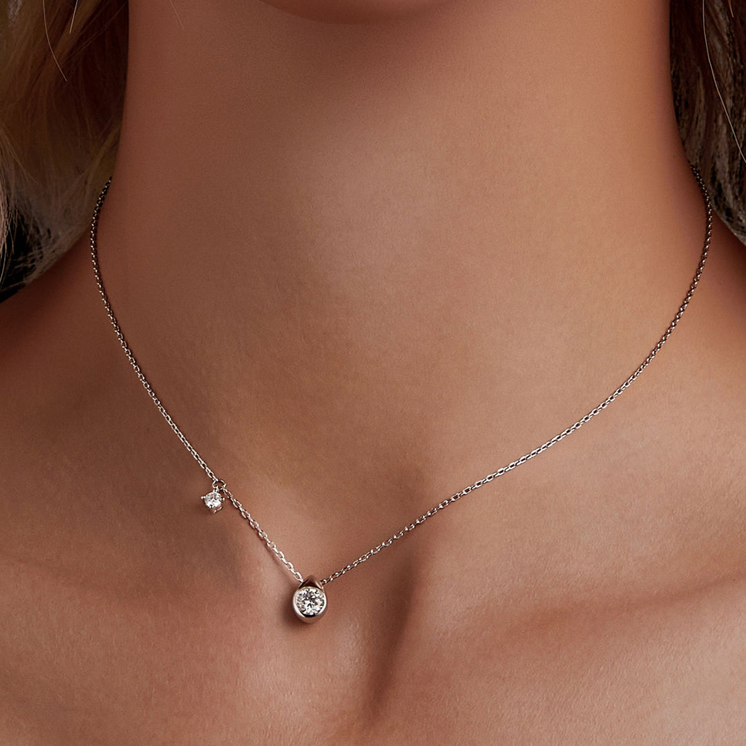 925 Sterling Silver + Moissanite Adjustable Necklace for Women - White Gold 0.5ct &amp; 0.1ct