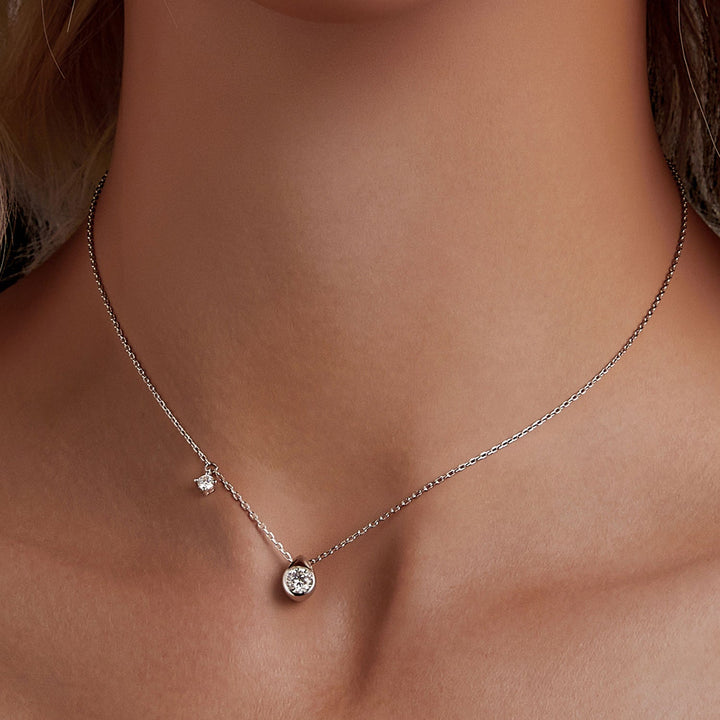 925 Sterling Silver + Moissanite Adjustable Necklace for Women - White Gold 0.5ct &amp; 0.1ct