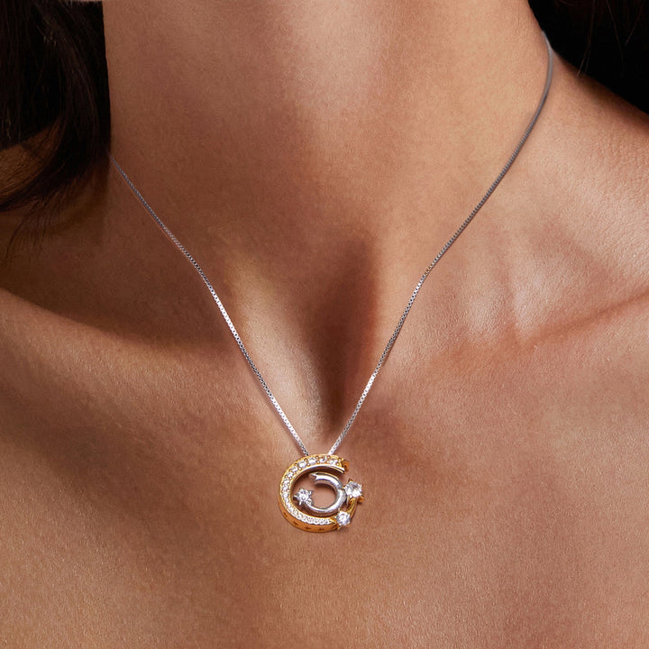 925 Sterling Silver Necklace with Pavé Setting CZ &amp; Plated Gold - 400mm Length