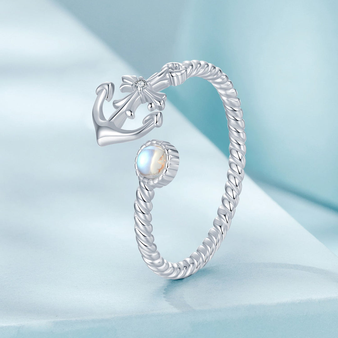 925 Sterling Silver &amp; White Gold Pave Setting Moonstone Ring for Women