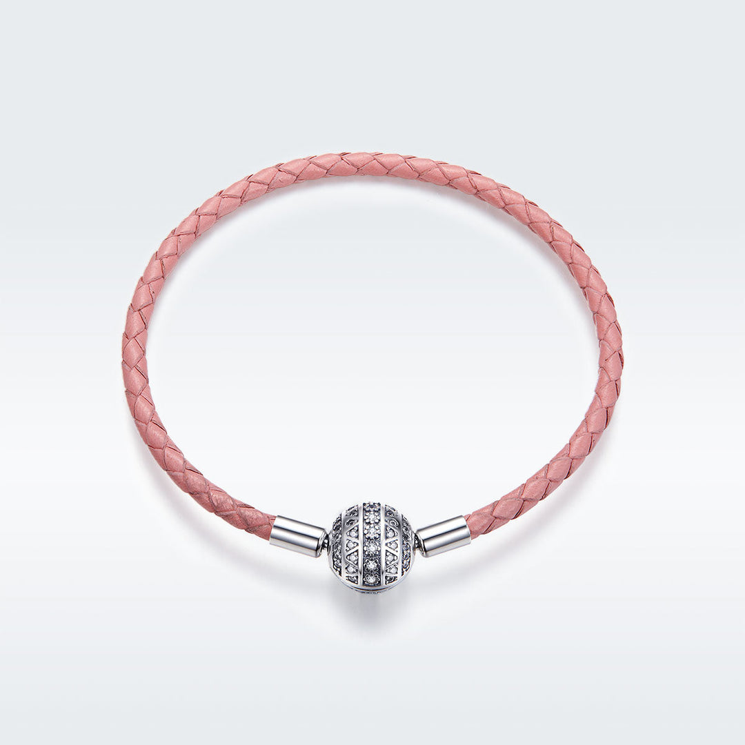 925 Sterling Silver Pavé Setting CZ Bracelet with Genuine Leather for Women