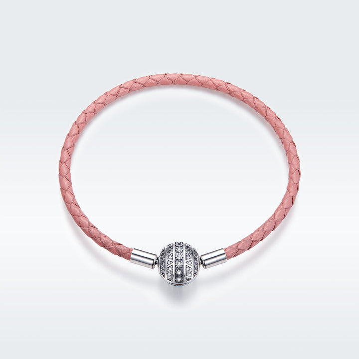 925 Sterling Silver Pavé Setting CZ Bracelet with Genuine Leather for Women