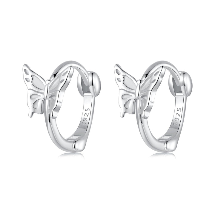 925 Sterling Silver Earrings with White Gold Plating, 1.1x0.7 cm, for Women