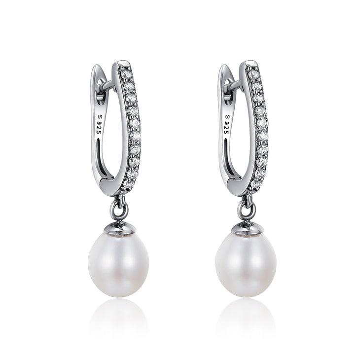 925 Sterling Silver Freshwater Pearl Earrings with Pavé Setting CZ for Women