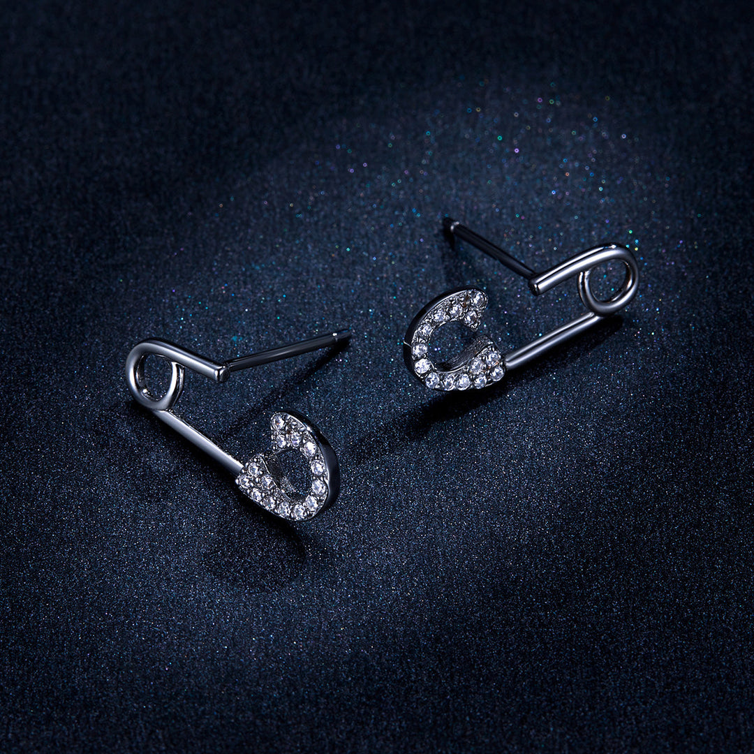 925 Sterling Silver Earrings for Women - 1.7x0.6cm, Platinum Plated with Pavé Setting CZ
