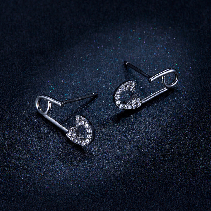925 Sterling Silver Earrings for Women - 1.7x0.6cm, Platinum Plated with Pavé Setting CZ