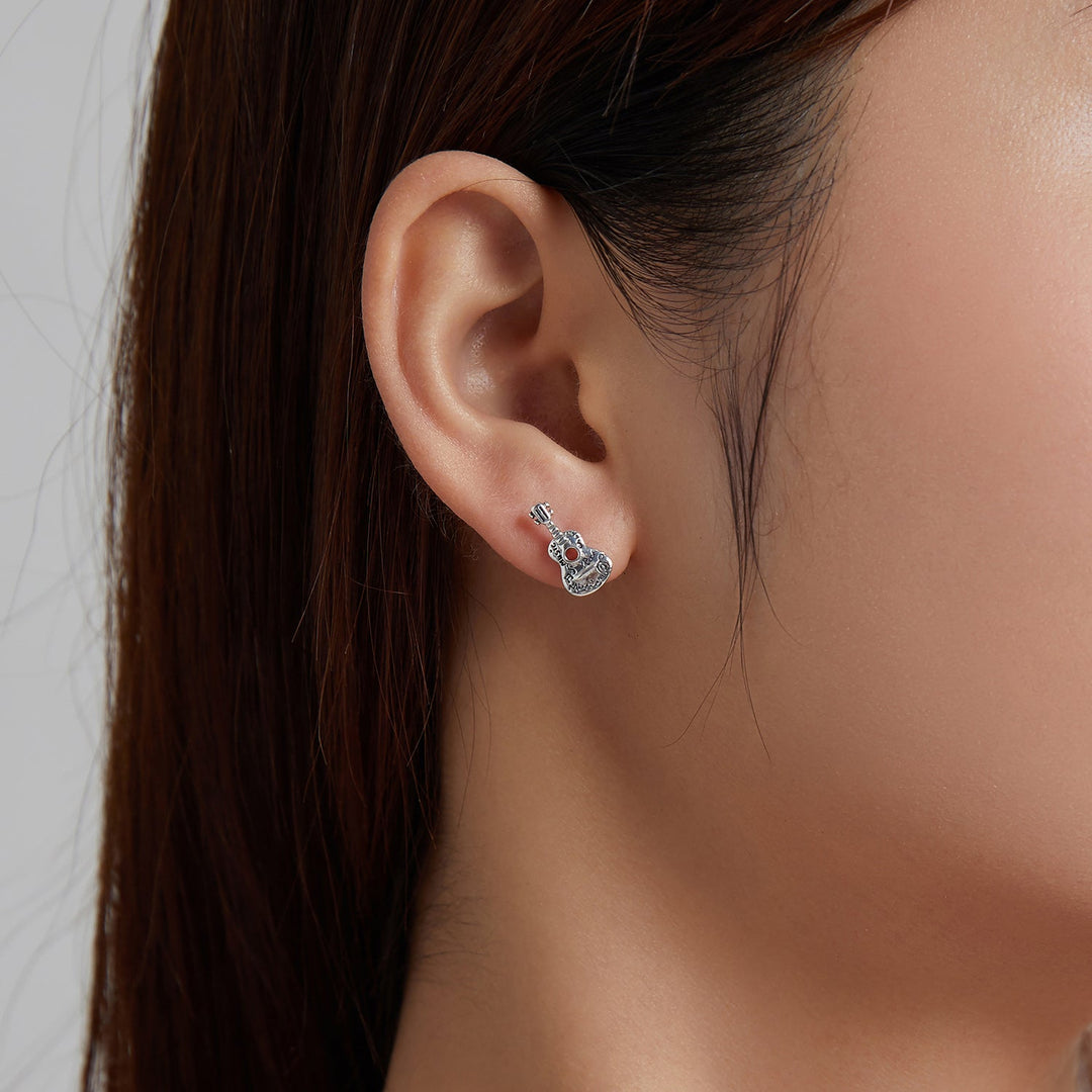 925 Sterling Silver &amp; Oxidized Silver Earrings for Women - 1.3*0.6cm