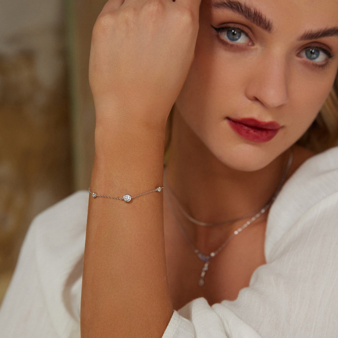 925 Sterling Silver 5mm Moissanite &amp; 3mm Moissanite Bracelet for Women