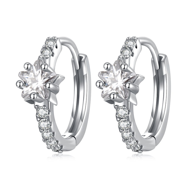 925 Sterling Silver Earrings with Pavé Setting CZ, Platinum Plated, 1.3x0.4cm, for Women