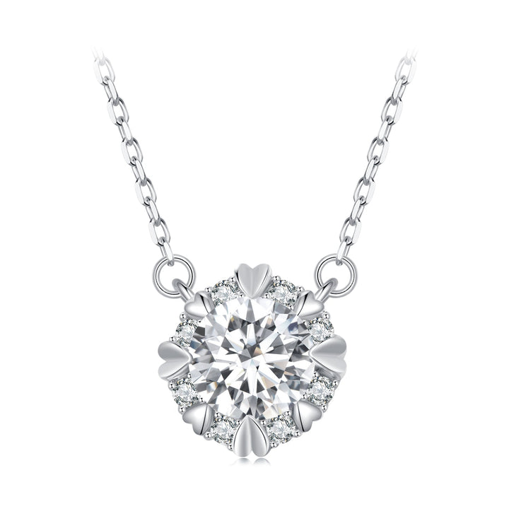 925 Sterling Silver Moissanite 1.0 Carat Necklace with Pavé Setting for Women