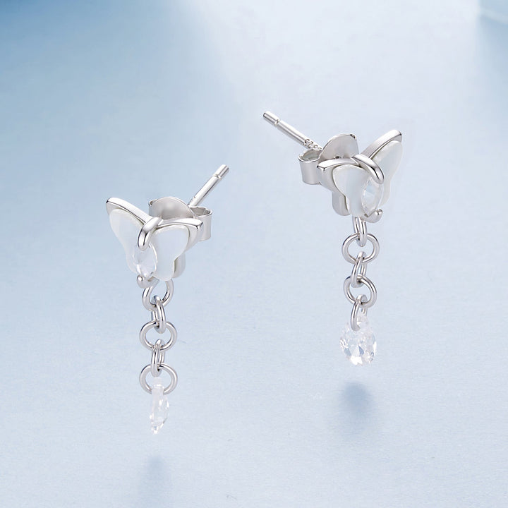 925 Sterling Silver &amp; Brass Earrings with White Gold Plating, 2.0x0.8cm for Women