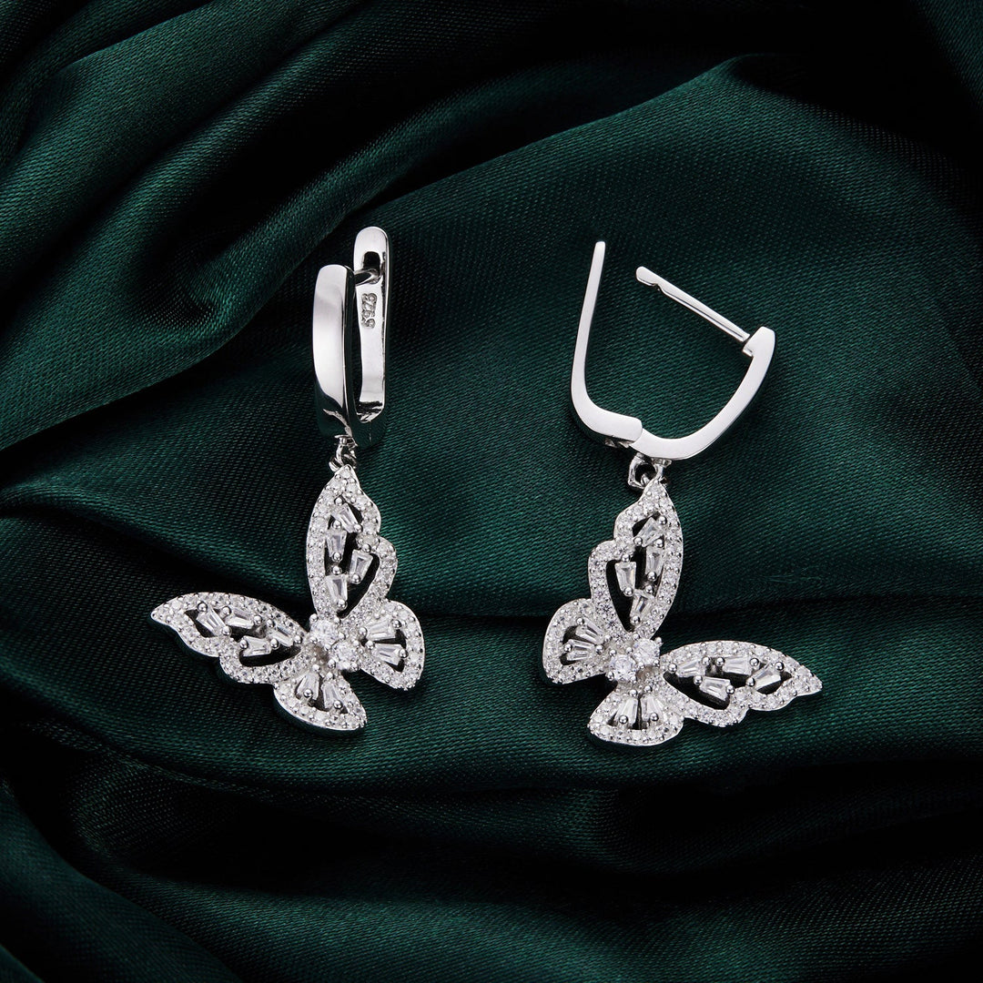 925 Sterling Silver Earrings with Pavé Setting CZ, 37x19mm for Women