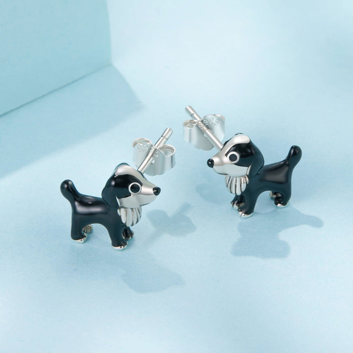 925 Sterling Silver Enamel Oxidized Silver Earrings 0.9*1.0cm for Women