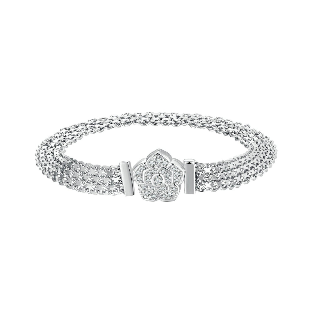 925 Sterling Silver and Platinum Plated 17.0 cm Pavé Setting CZ Bracelet for Women